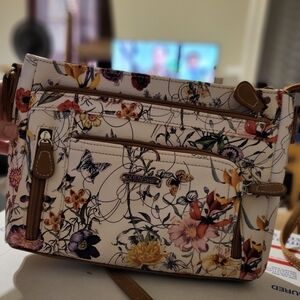 MultiSac Floral Crossbody/shoulder Bag Bag in Cream with Brown Trim